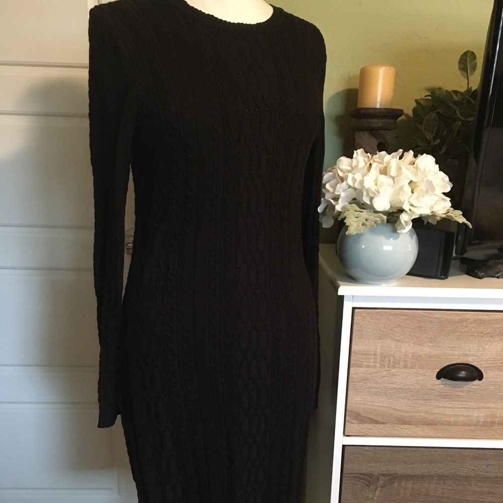 Elegant Black Cable Knit Dress
